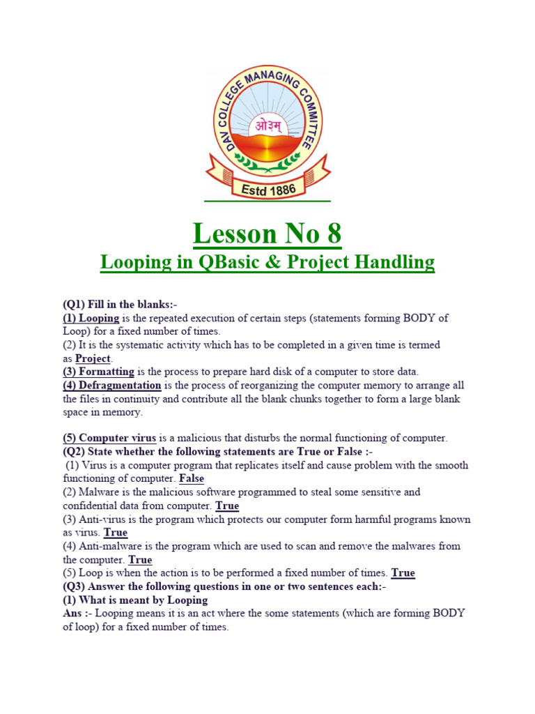 Chapter-8 Looping in QBasic & Project Handling | PDF | Antivirus ...