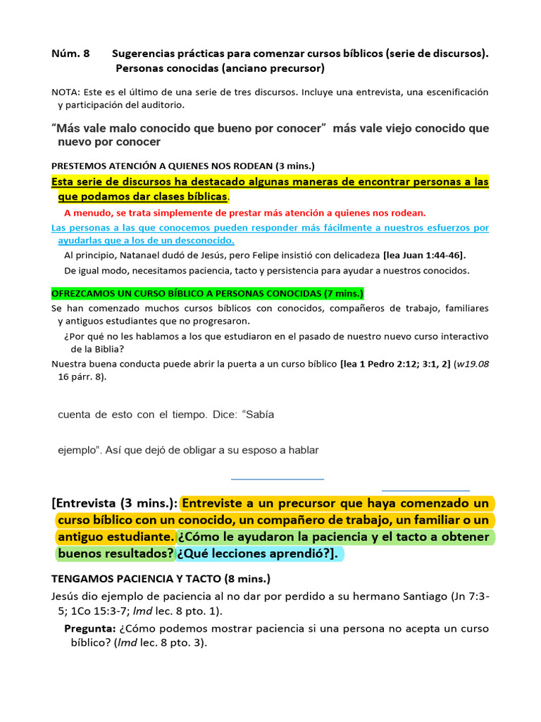 Discurso Reunión Precursores Personas Conocidas | PDF