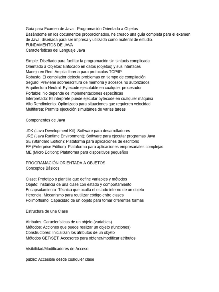 Guía para Examen de Java - Programación Orientada A Objetos | PDF