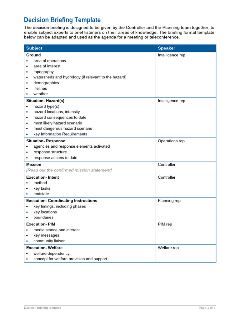 Decision Briefing Template | PDF