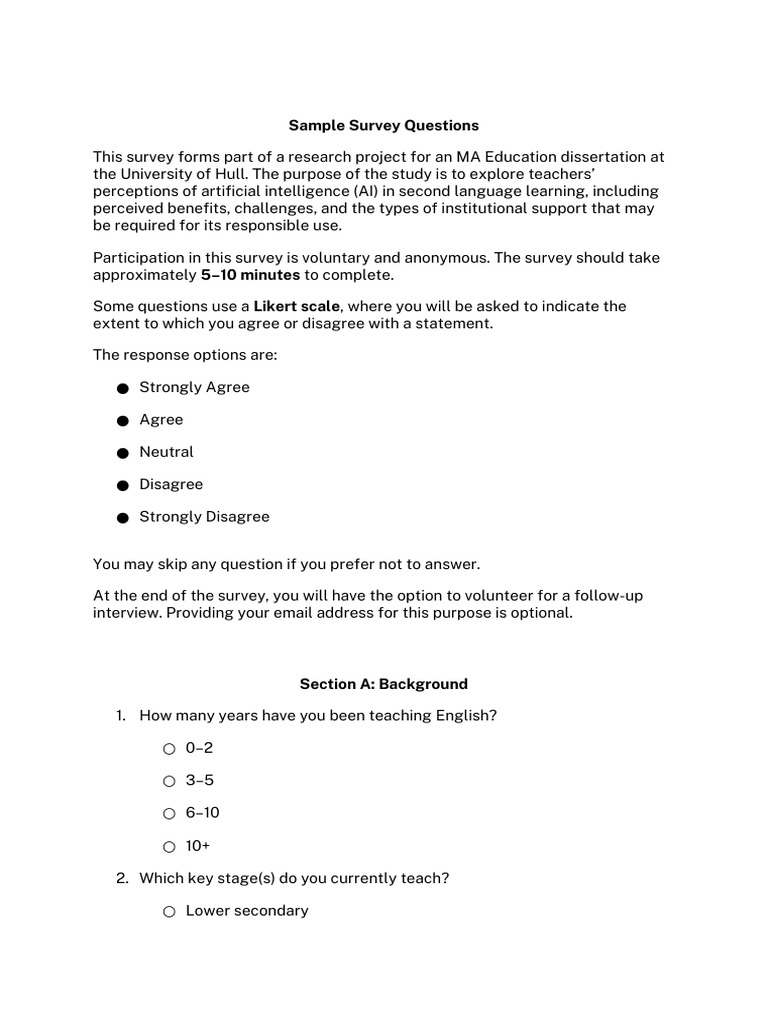 Sample Survey Questions | PDF