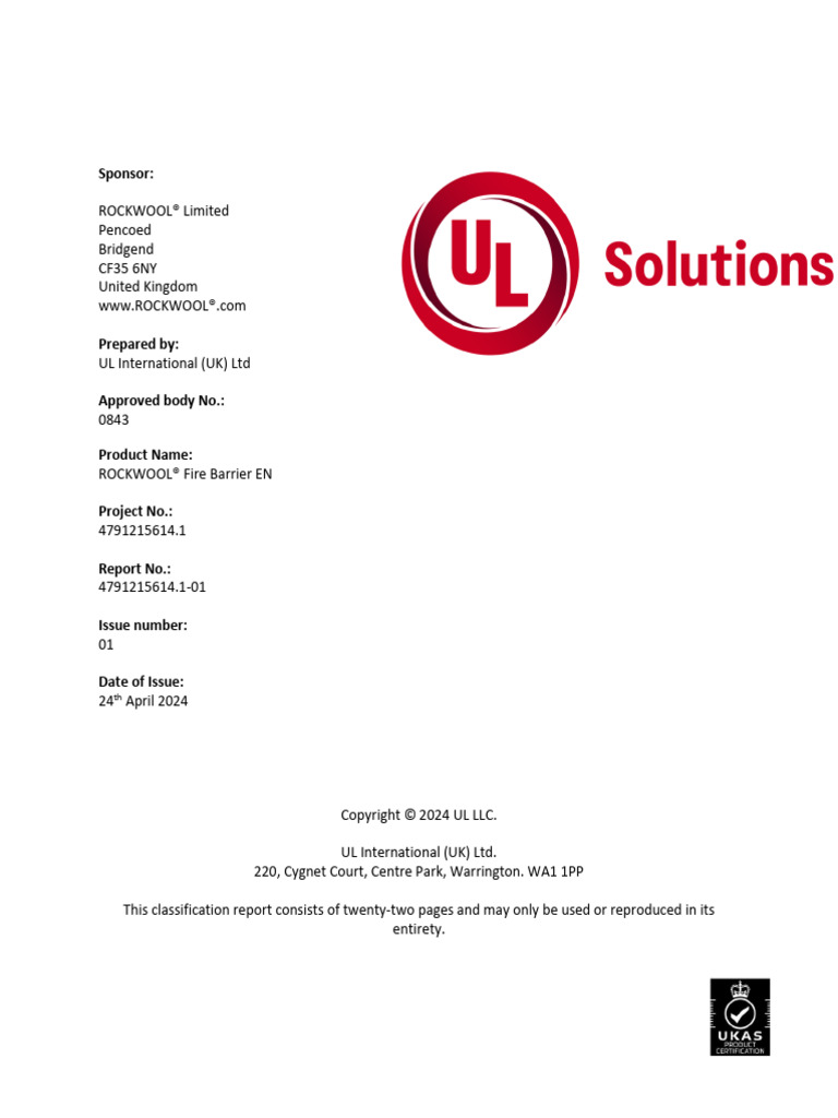 Fire Barrier en UL 4791215614-1 - Classification Report | PDF