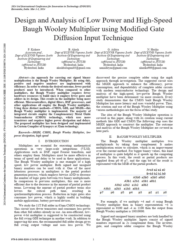 Design and Analysis of Low Power and High-Speed Baugh Wooley Multiplier ...