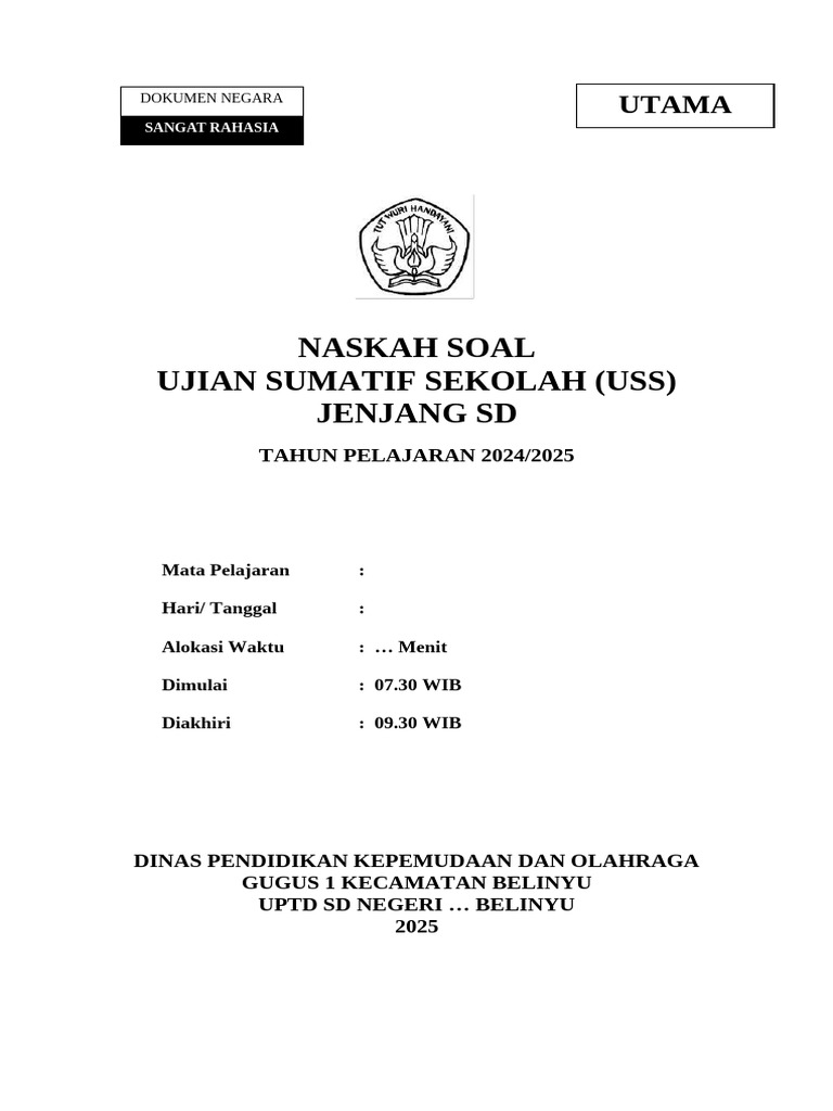 Format Naskah Soal Us 2025 - Utama | PDF