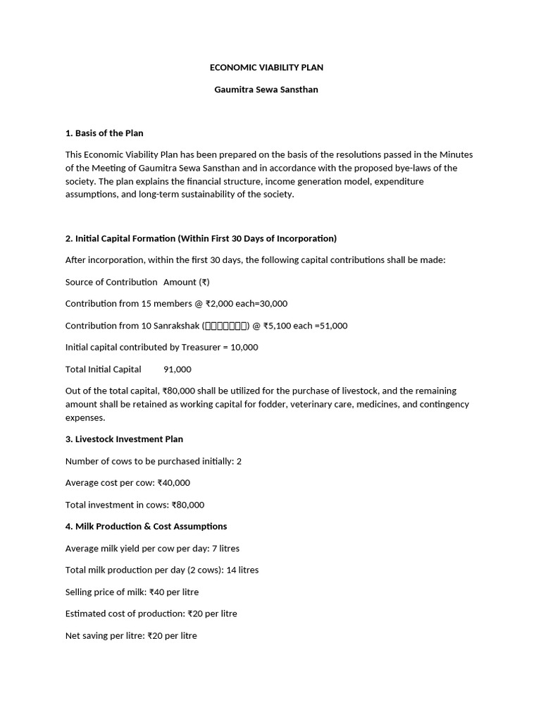 Economic Viability Plan | PDF | Capital (Economics) | Expense