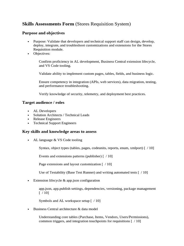 Skills Assessment Form | PDF | Unit Testing | Technical Support