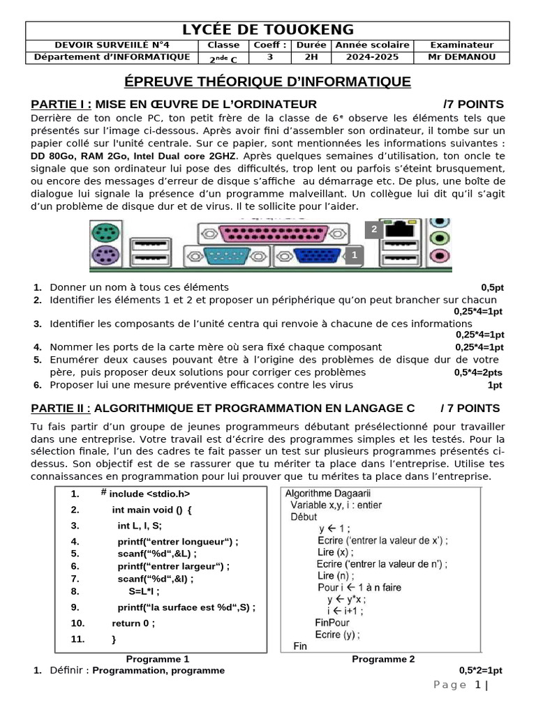 DEVOIR 4 INFO 2nde C - 095324 | PDF | Programme informatique ...
