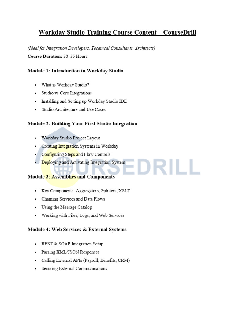 Workday Studio Course Content | PDF