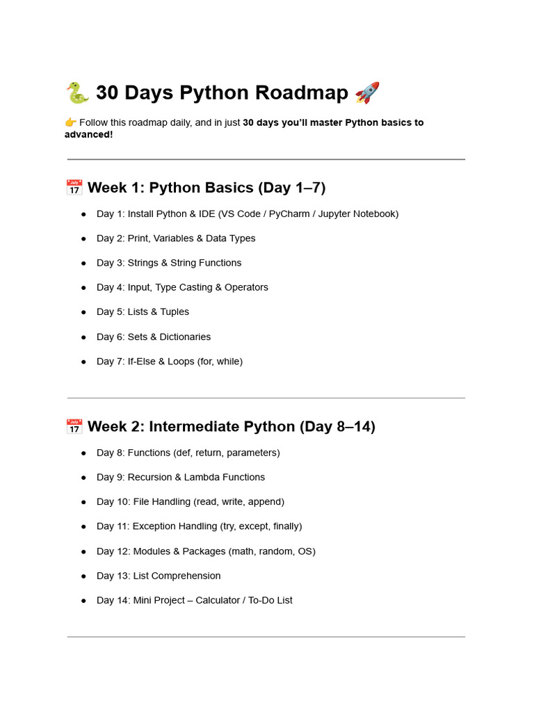 ? 30 Days Python Roadmap ? | PDF