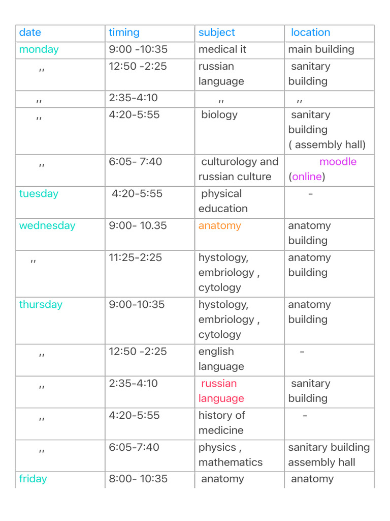 Even Week Timetable | PDF