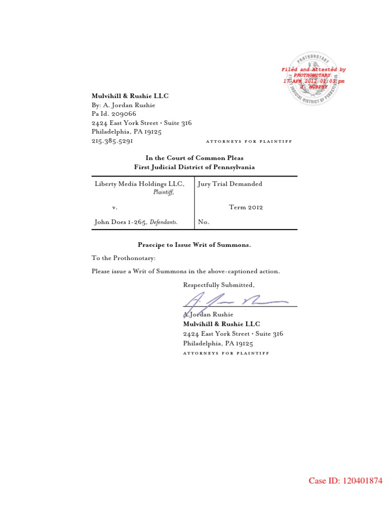 Mulvihill & Rushie LLC Case ID 120401874 PDF Comcast Judiciaries