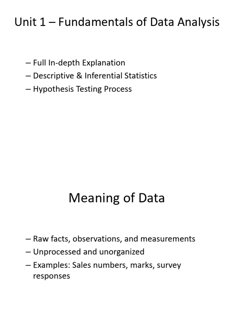 Unit1 Detailed Fundamentals Data Analysis PPT | PDF | Statistics | Data ...