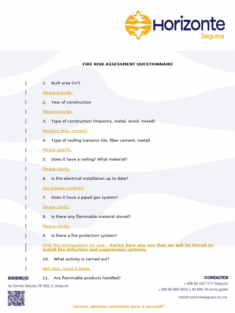 Fire Risk Assessment Questionnaire For Malacha Rev 04.03.26 | PDF