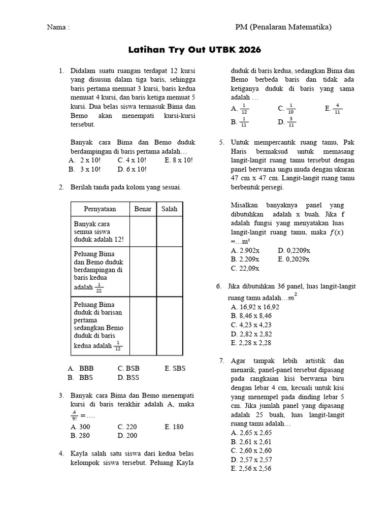 Latihan Try Out UTBK 2026 (5) - 1 | PDF