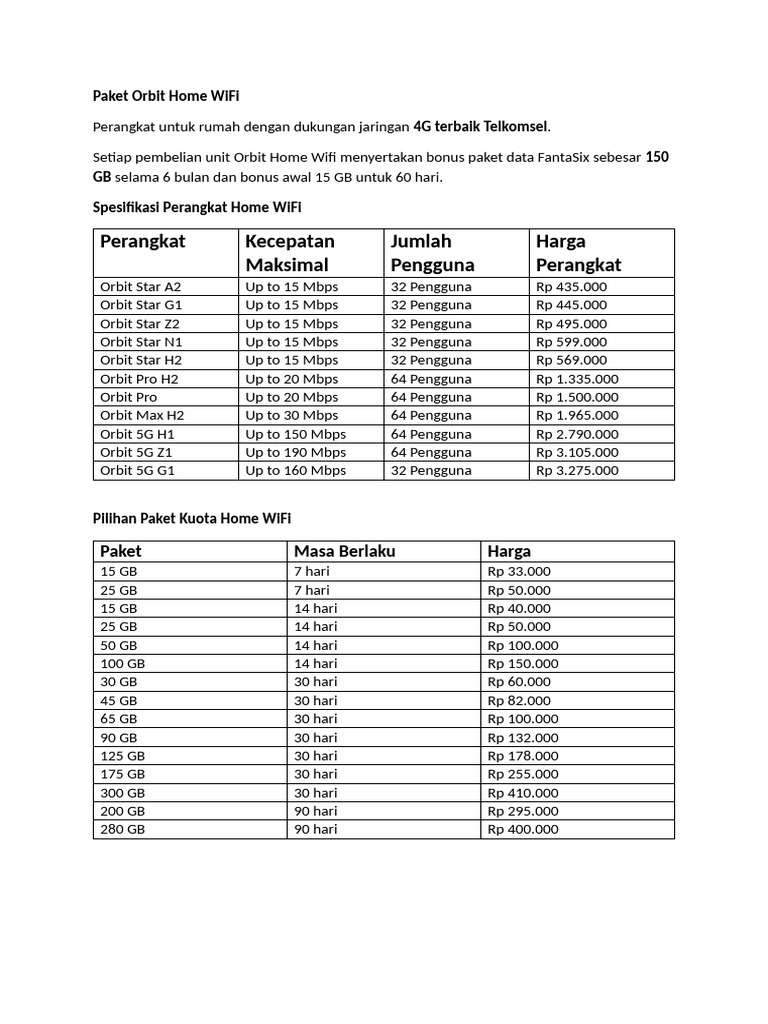 Paket Orbit Home WiFi | PDF