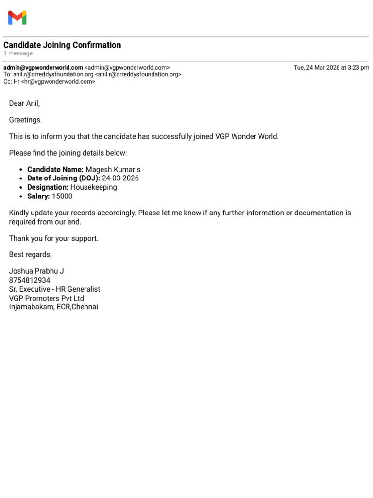 Gmail - Candidate Joining Confirmation | PDF