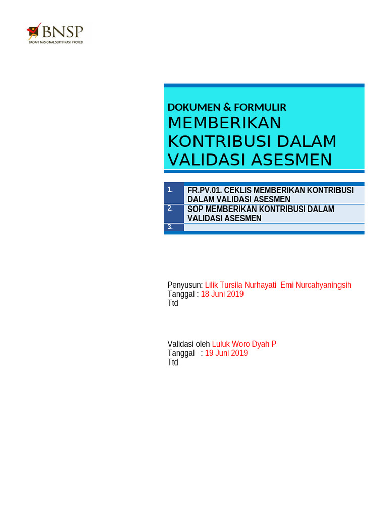5.1 Lampiran Dokumen Formulir Memberikan Kontribusi Dalam Validasi ...