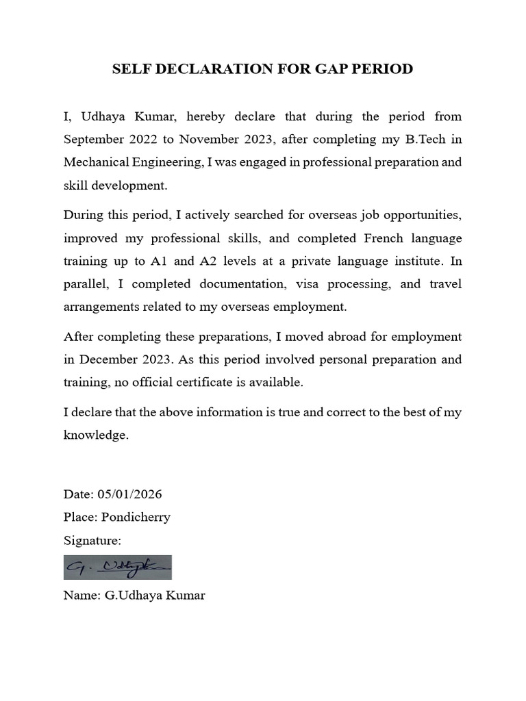 Self Declaration Letter | PDF