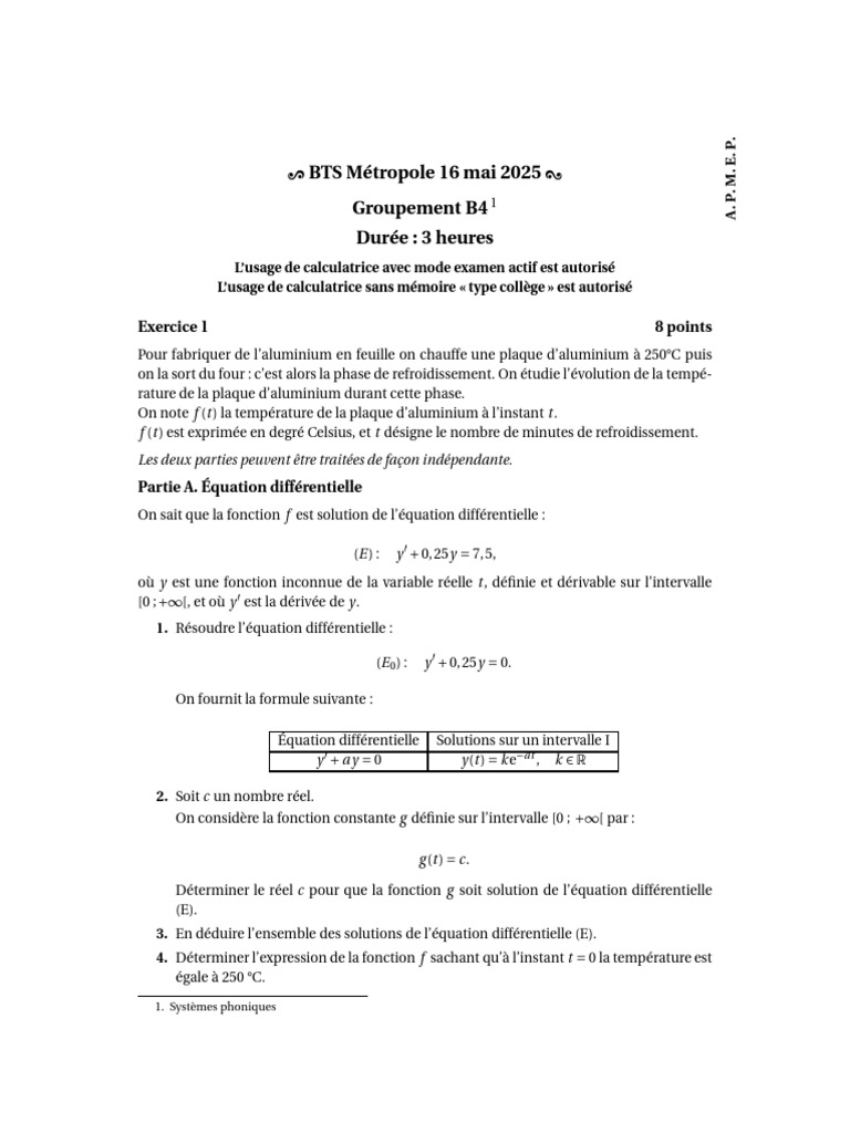 BTS Maths B4 2025 JCS-2 | PDF | Équations différentielles | Limite ...