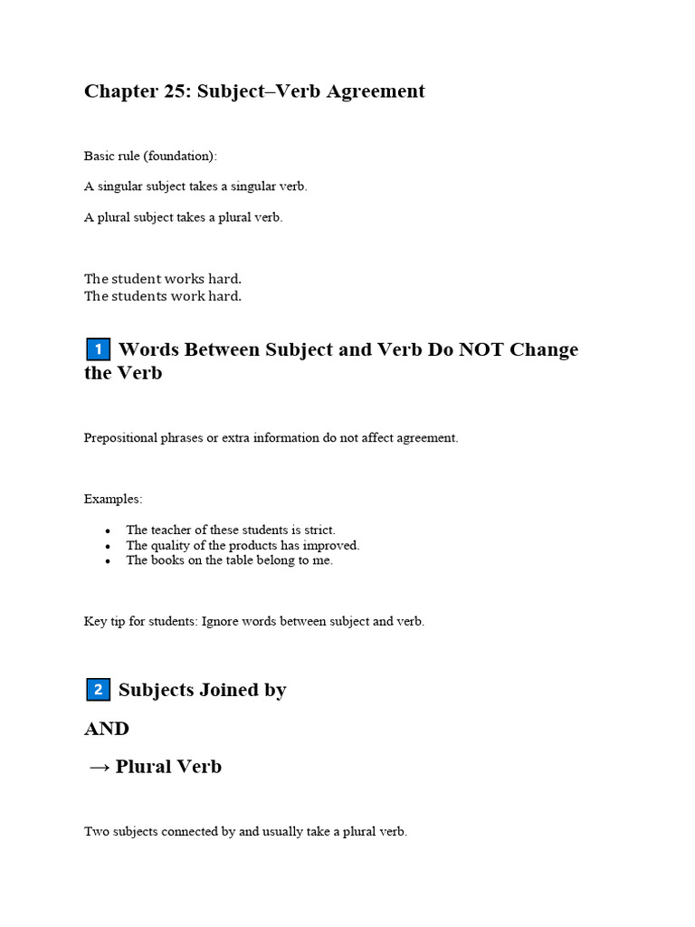 Subject Verb Agreement | PDF | Plural | Grammatical Number
