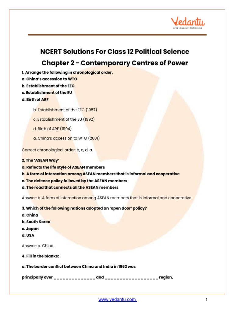 Class 12 Political Science Chapter 2 Contemporary Centres of Power | PDF