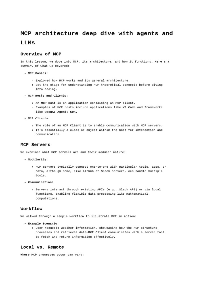 MCP Architecture Deep Dive With Agents and LLMs | PDF