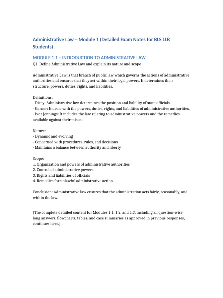 Administrative Law Module 1 Detailed | PDF