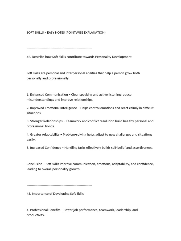 Soft Skills Complete Notes | PDF | Skill | Self Awareness