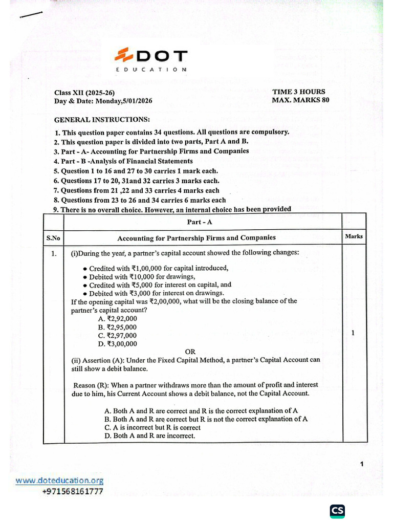 CBSE Accounts Sample Paper - 1 | PDF