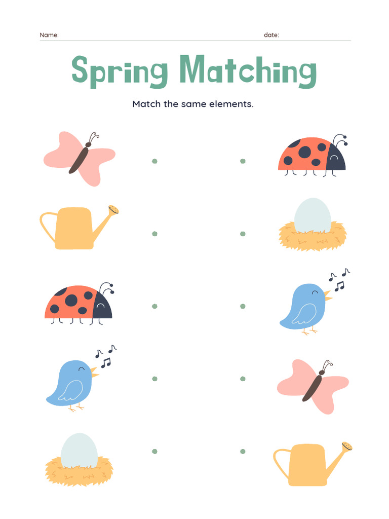Spring Matching Worksheet in Colorful Illustrative Style | PDF