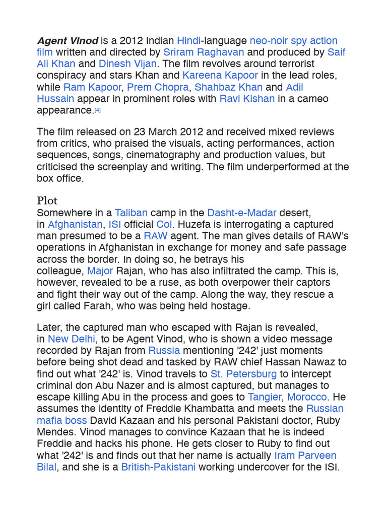 Agent Vinod | PDF