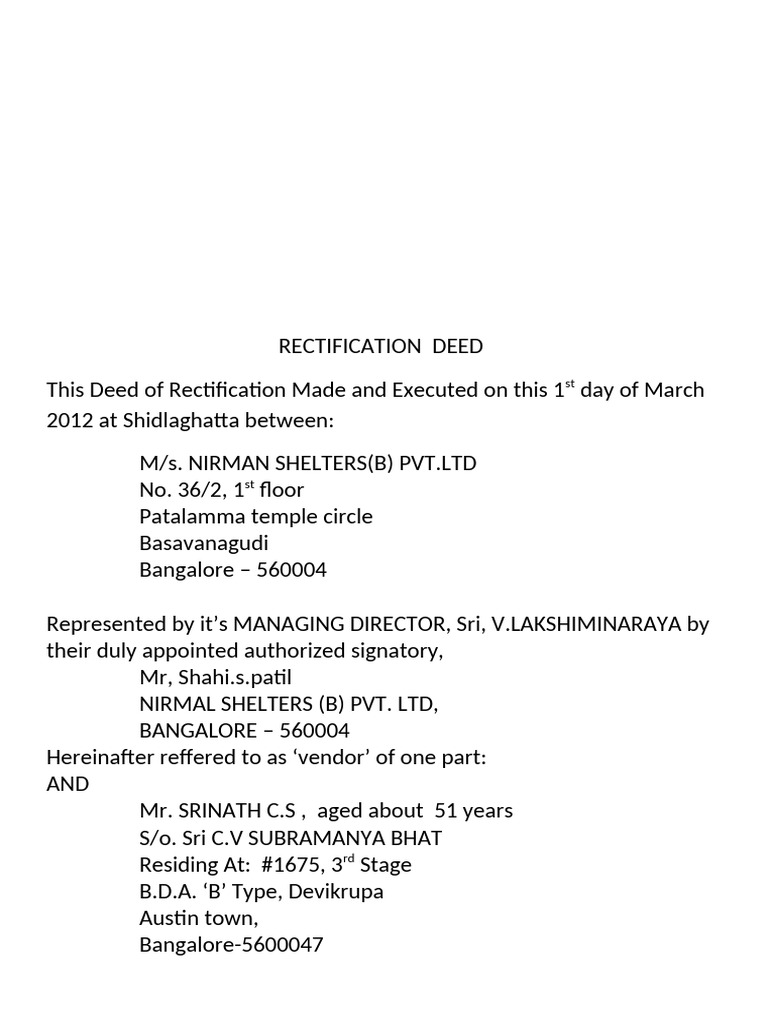 Rectification Deed | PDF