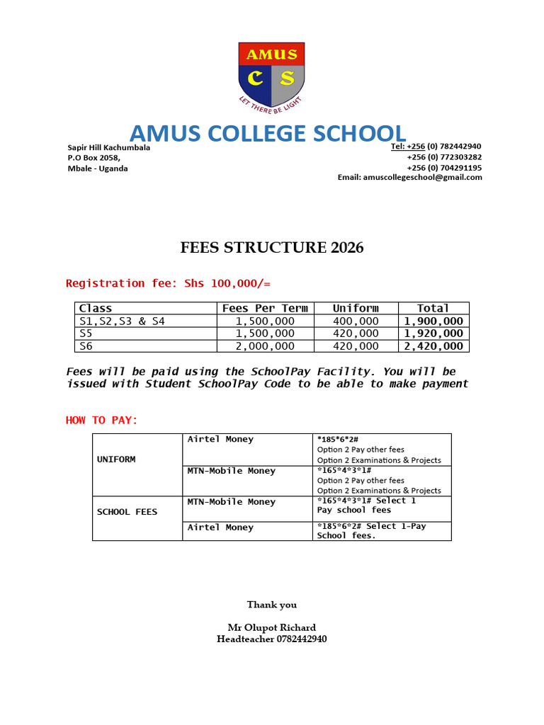 School Fees Structure 2026 | PDF
