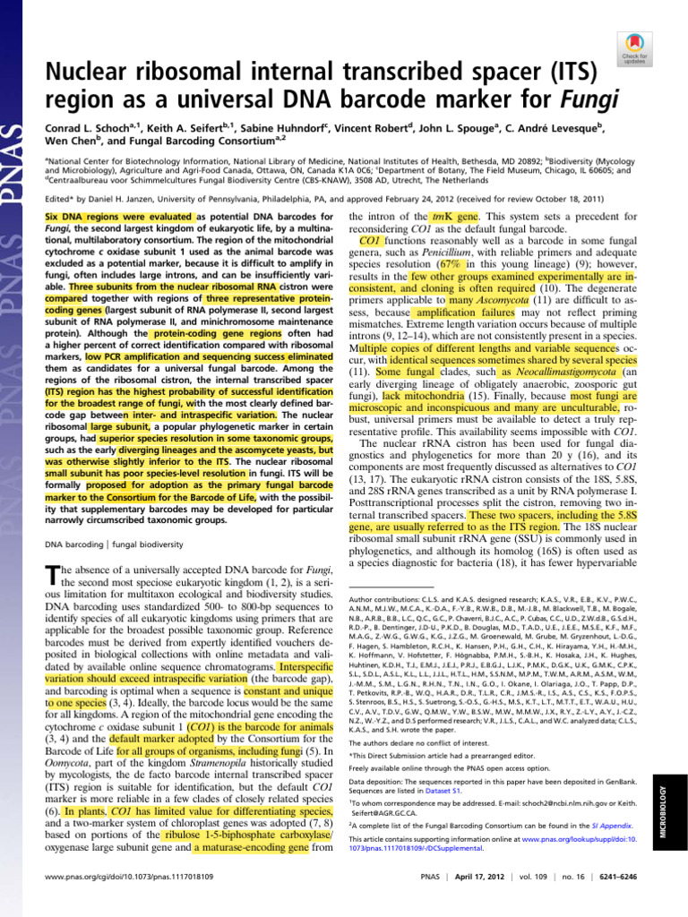 Nuclear Ribosomal Internal Transcribed Spacer (Its) Region As A ...