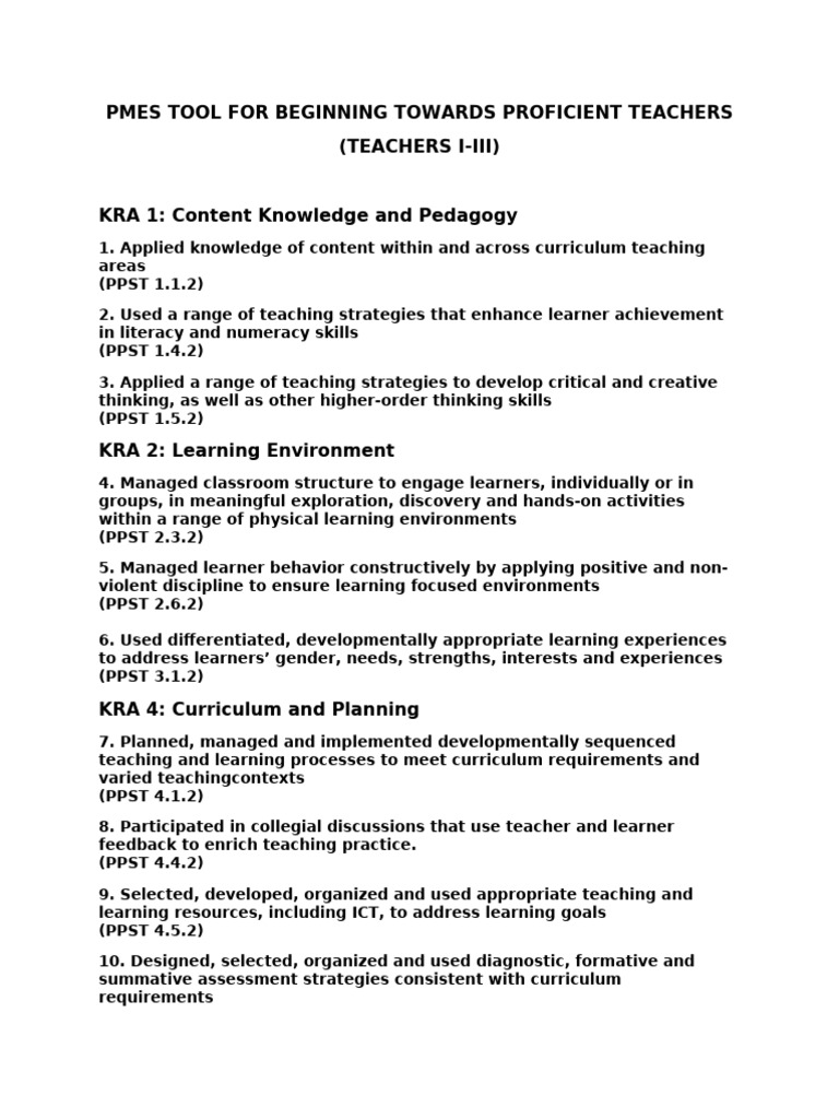 Pmes Tool For Beginning Towards Proficient Teachers | PDF