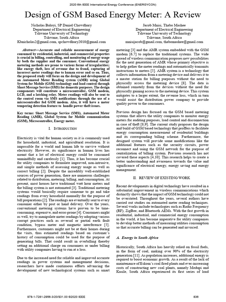 Design of GSM Based Energy Meter A Review - A Case Study | PDF