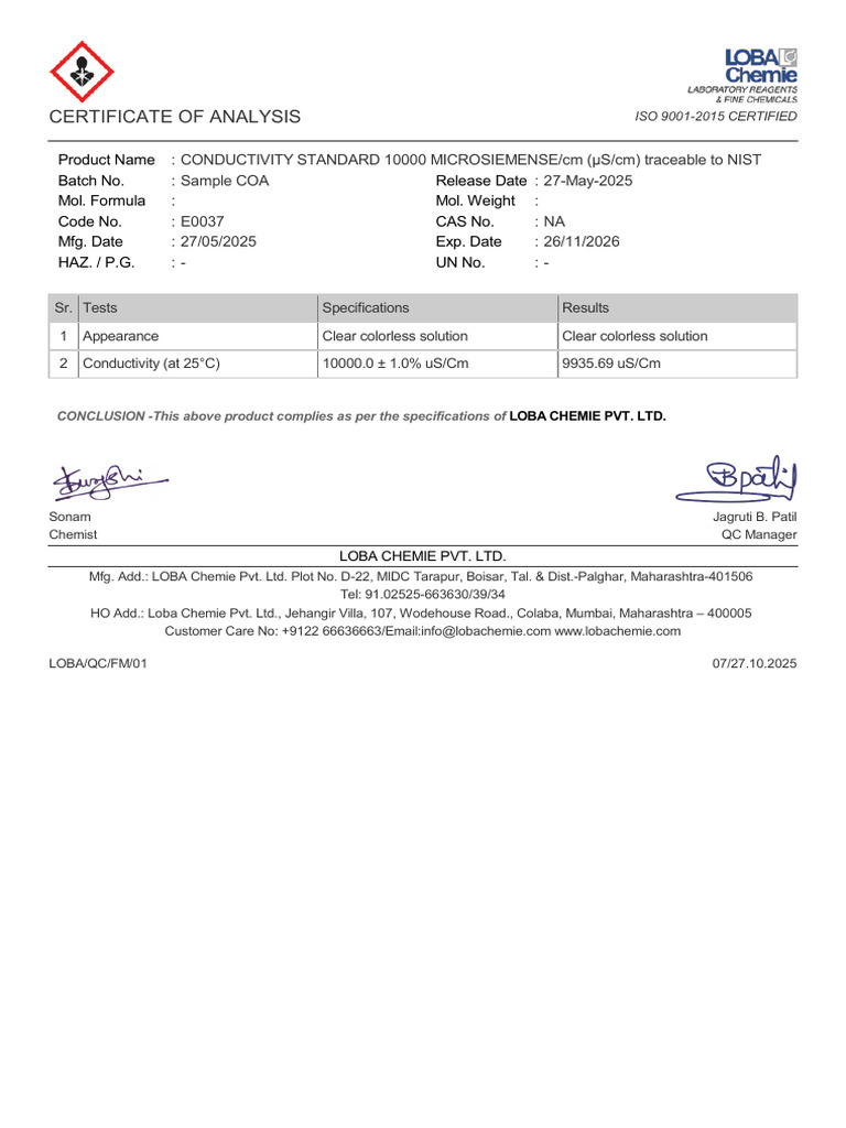 Coa E0037 Sample | PDF