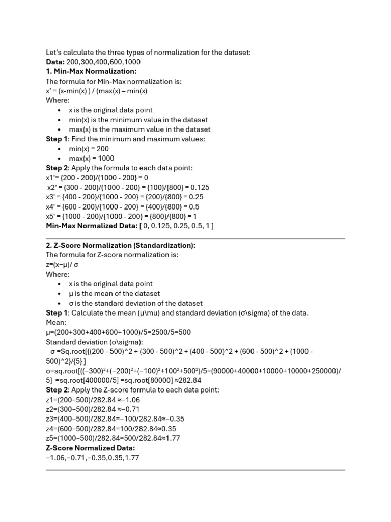 Normalization by Various Methods | PDF | Standard Score | Standard ...