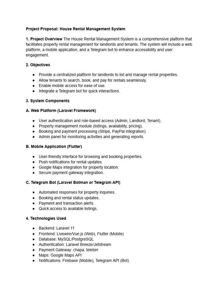 Project Proposal - House Rental Management System-1 | PDF