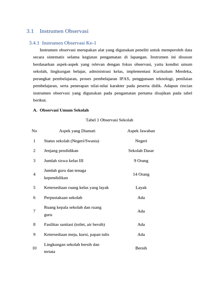 Instrumen Observasi | PDF