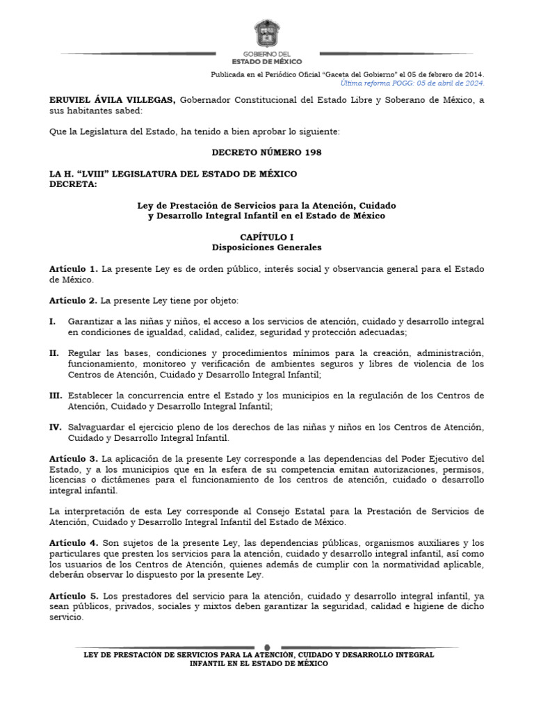 Ley de Prestación de Servicios para La Atención, Cuidado y Desarrollo ...