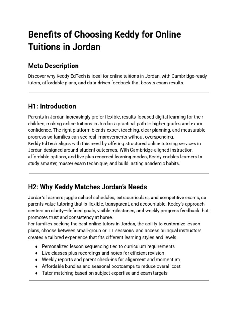 Benefits of Choosing Keddy For Online Tuitions in Jordan | PDF ...