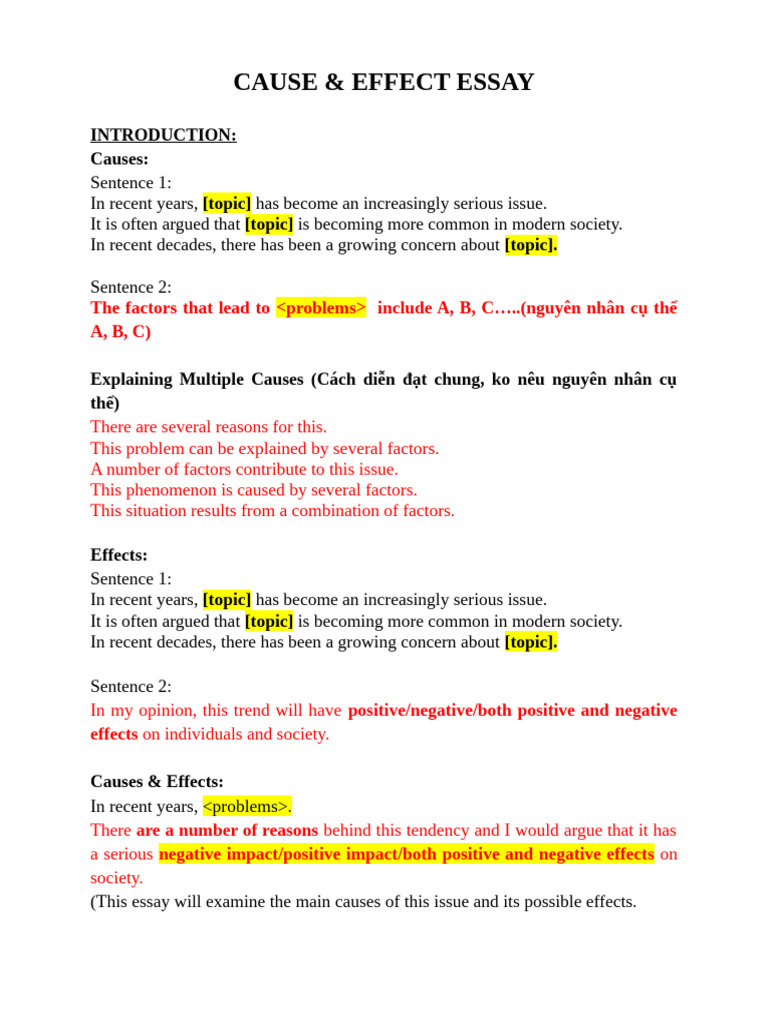 Essay Writing Template - Cause Effect Essay | PDF | Obesity ...