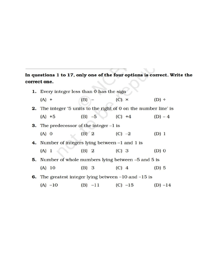 Worksheet - Integers | PDF