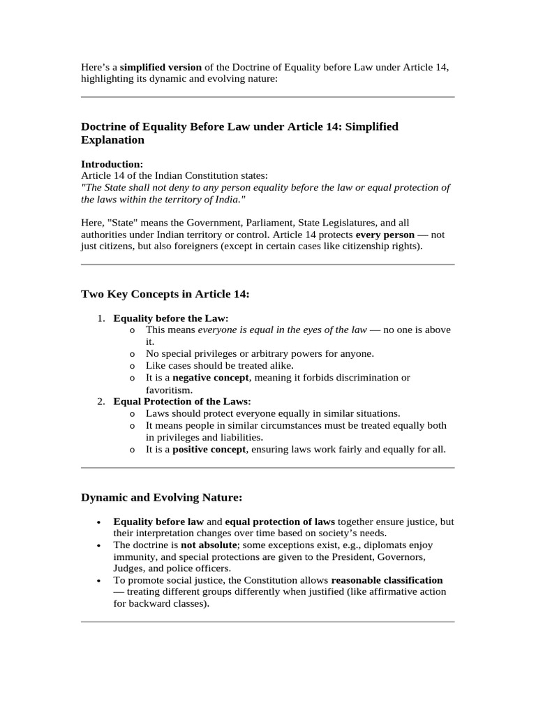 Equality Before Law | PDF | Equal Protection Clause | Social Justice