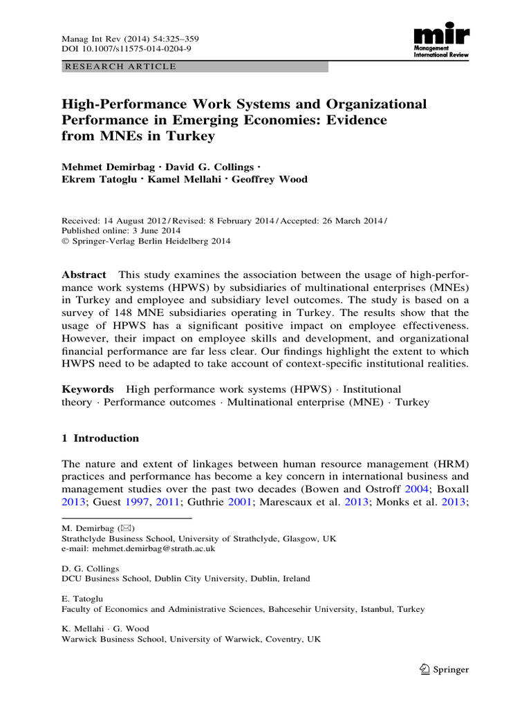 Demirbag2014.High-Performance Work Systems and Organizational | PDF ...