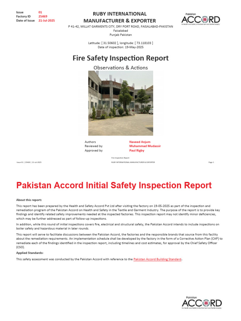 Fire Inspection Report Ruby International Manufacturer & Exporter 21-07 ...