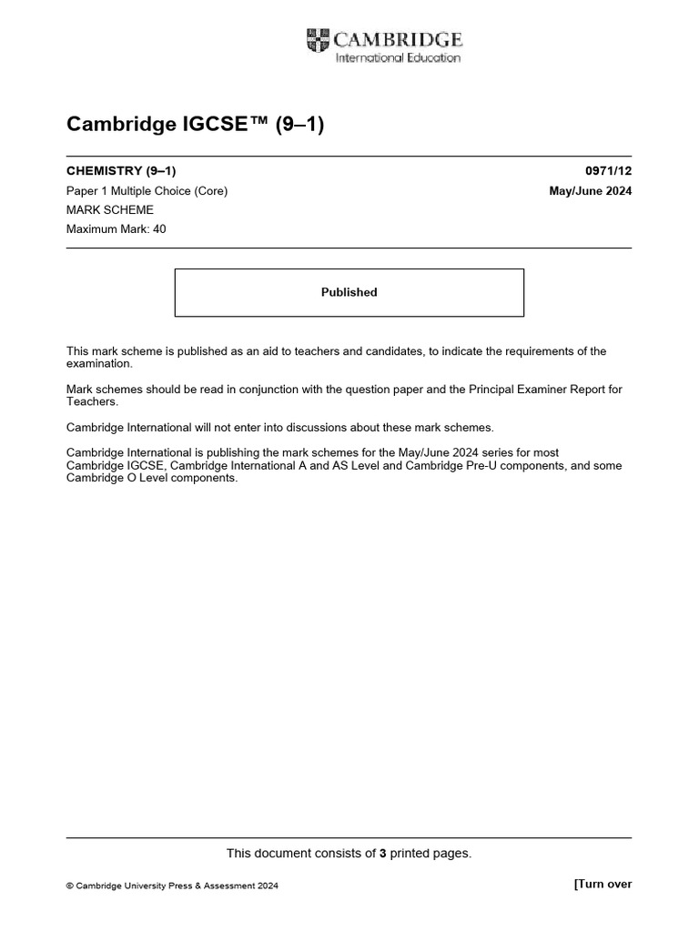 Cambridge IGCSE™ (9-1) : CHEMISTRY (9-1) 0971/12 | PDF | Qualifications ...