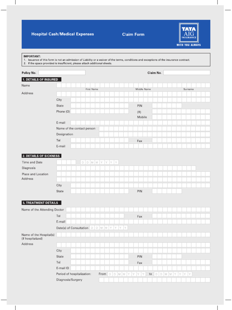 Claim Form For Inpatient Hospitalization | PDF