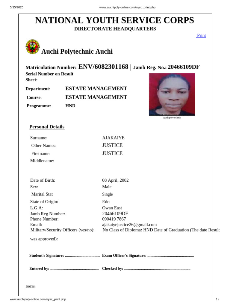 Nysc Biodata Registration2 | PDF | Identity Document | Government And ...